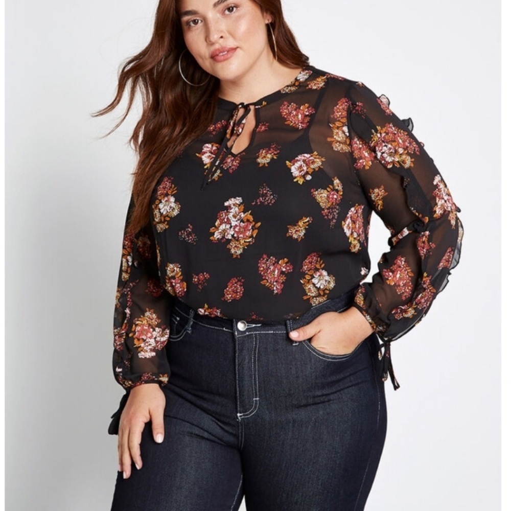 ModCloth Pleased To Meet You Floral Sheer Blouse